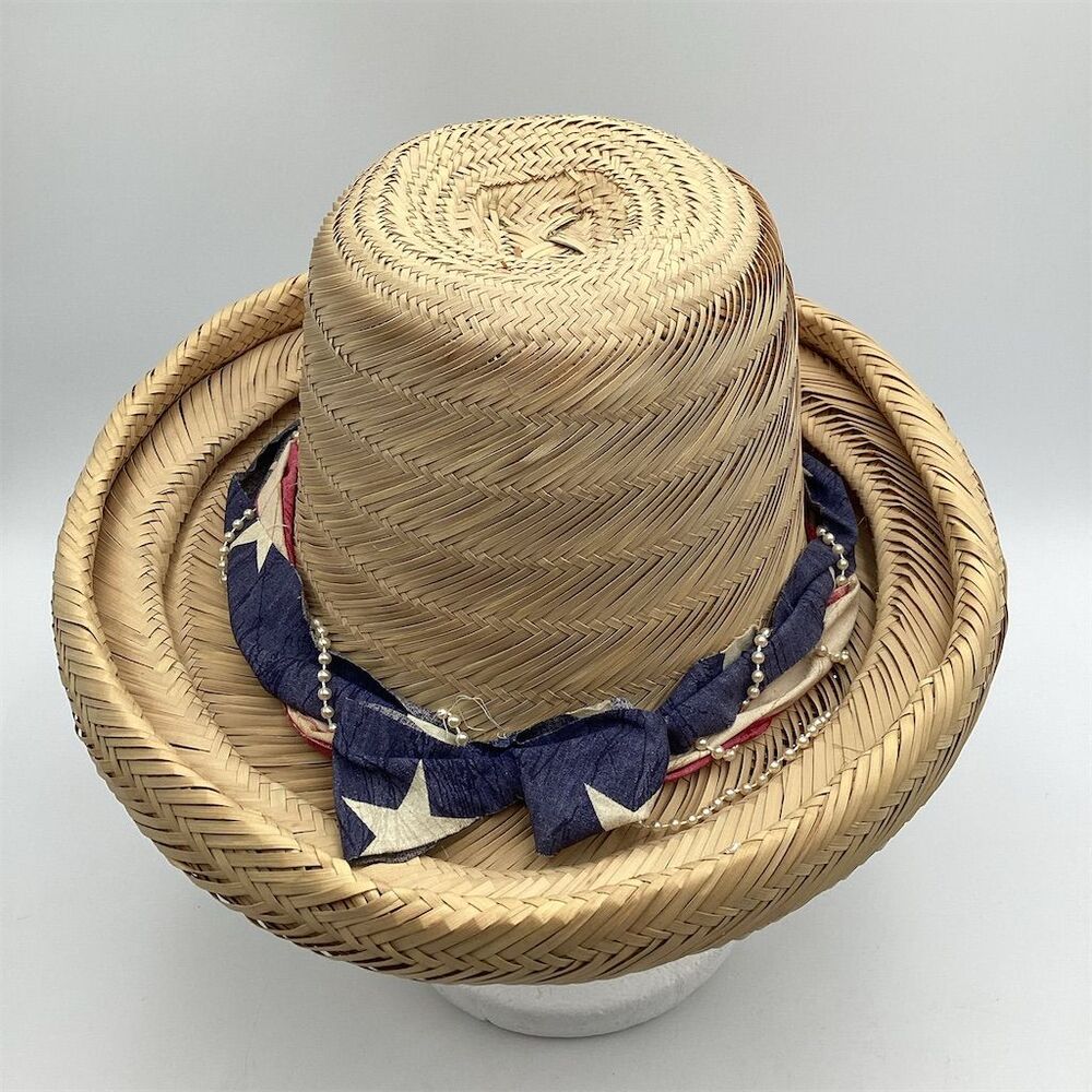 Unisex Straw Hat with USA Flag Band Beige